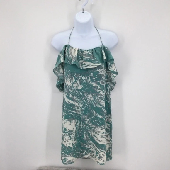 Tibi Women’s Ruffle Halter Top Turquoise Summer Beach Size 2 - Picture 1 of 5